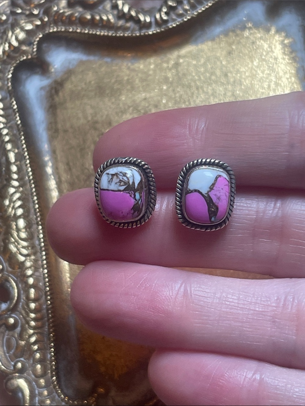 Turquoise cotton candy stud earrings